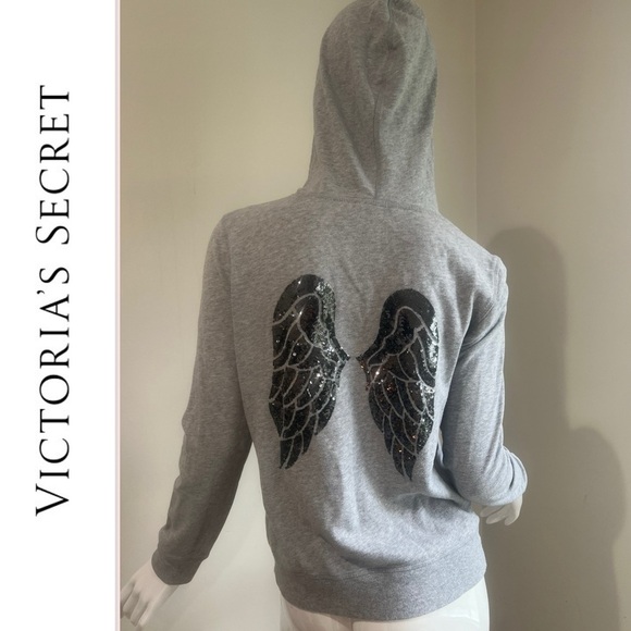 Victoria’s Secret Sequin Bling Angel Wings Zip Hoodie Sweatshirt - Picture 1 of 11